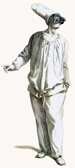 Color illustration by Maurice Sand: Pulcinella with the "coppolone" - year 1800