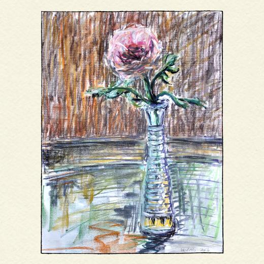 Color pastel of small glass vase with a flower