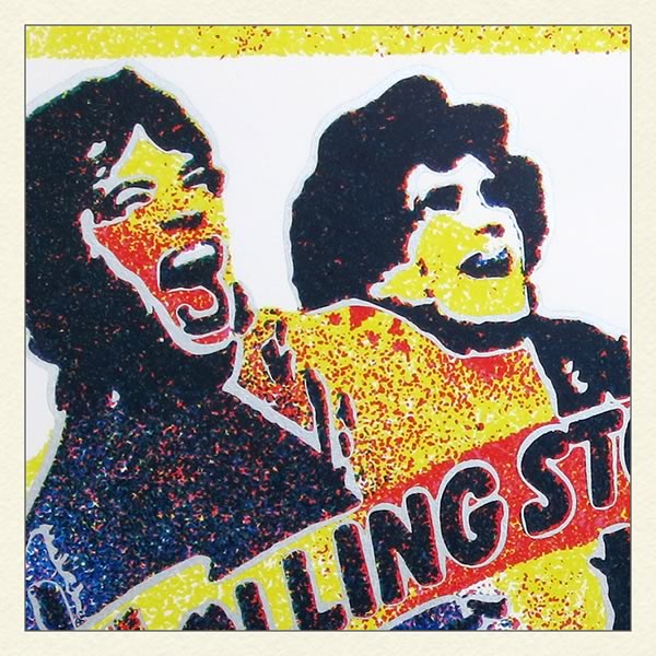 Detail of a screenprint of 1982 Rolling Stones concert ticket in Torino