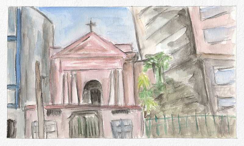 Watercolor and white gouache painting - Igreja na Lapa