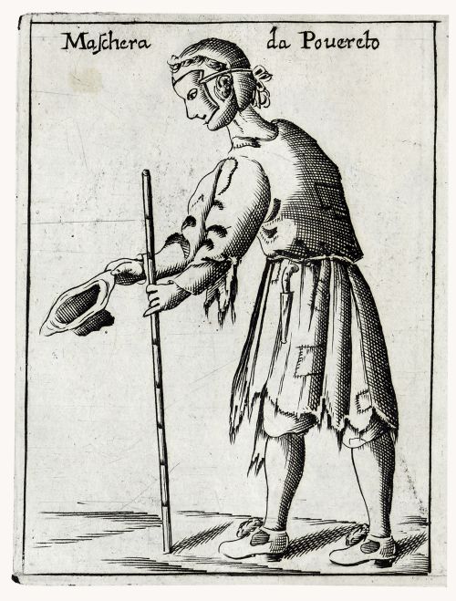 Etching by Francesco Bertelli: "Maschera da Povereto" - 1642