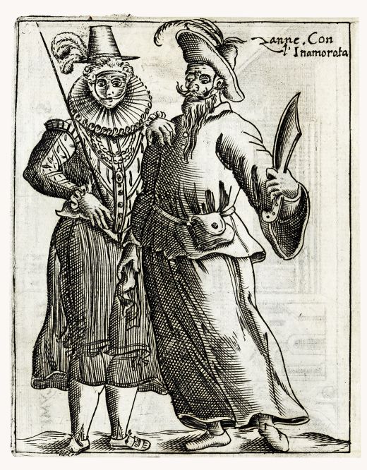 Etching by Francesco Bertelli: "Zanne Maschere" - 1642