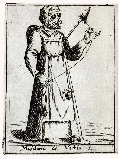 Etching by Francesco Bertelli: "Maschera da Vechia" - 1642