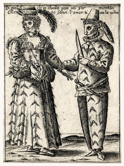 Engraving by Francesco Bertelli: "Mussicha usata da mascare in Venettia il Carnevale"  - 1642