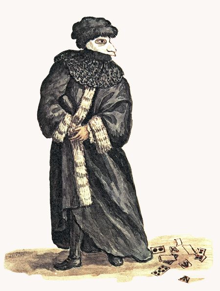 Watercolor by Giovanni Grevembroch: "Nobile in Maschera"