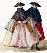 Giovanni Grevembroch: "Mascare" (Masks) - pen, ink & watercolor (18th century) - Museo Correr, Venezia