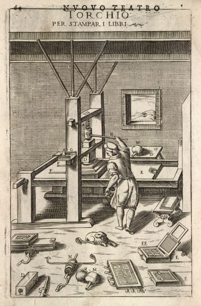 Vittorio Zonca: Book Printing press - engraving (1607)