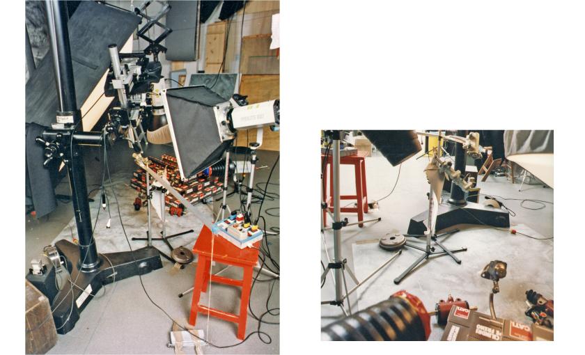 Close-up of complex photo shooting set organization: cables and lights organization