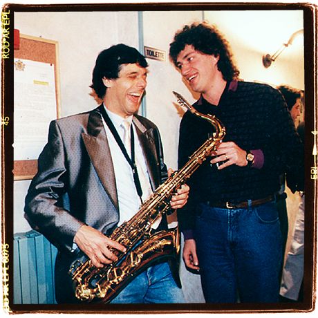 With my friend Roy Roman before a sax improvisation at a fashion defilé in Torino