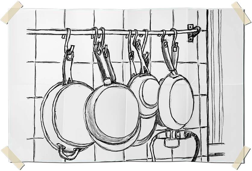 Graphite drawing - Hanging pans