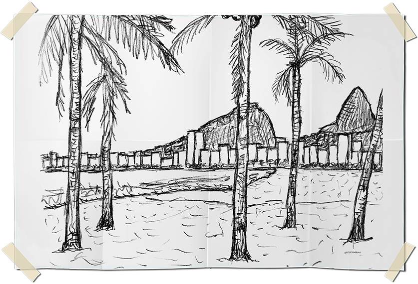 Graphite drawing - View of Copacabana - Rio de Janeiro, Brazil