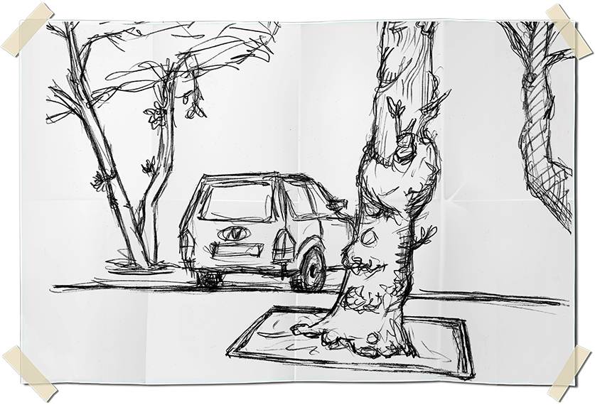 Graphite drawing - Trees in Leme - Rio de Janeiro, Brazil