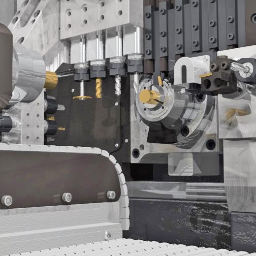 Realistic rendering of working area of automatic lathe machine