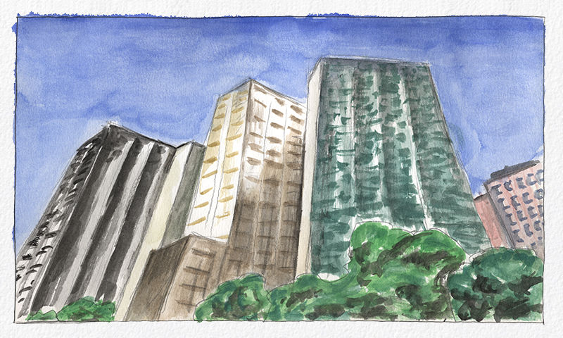 Watercolor and white gouache painting - Largo da Carioca 2