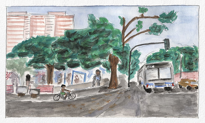 Watercolor and white gouache painting - Rua São Clemente