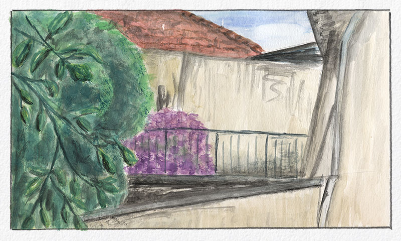 Watercolor and white gouache painting - Caxias do Sul: 'profundezas'