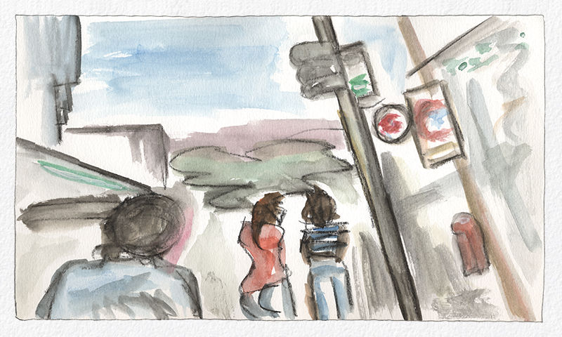 Watercolor painting - Cores da noite em Copacabana